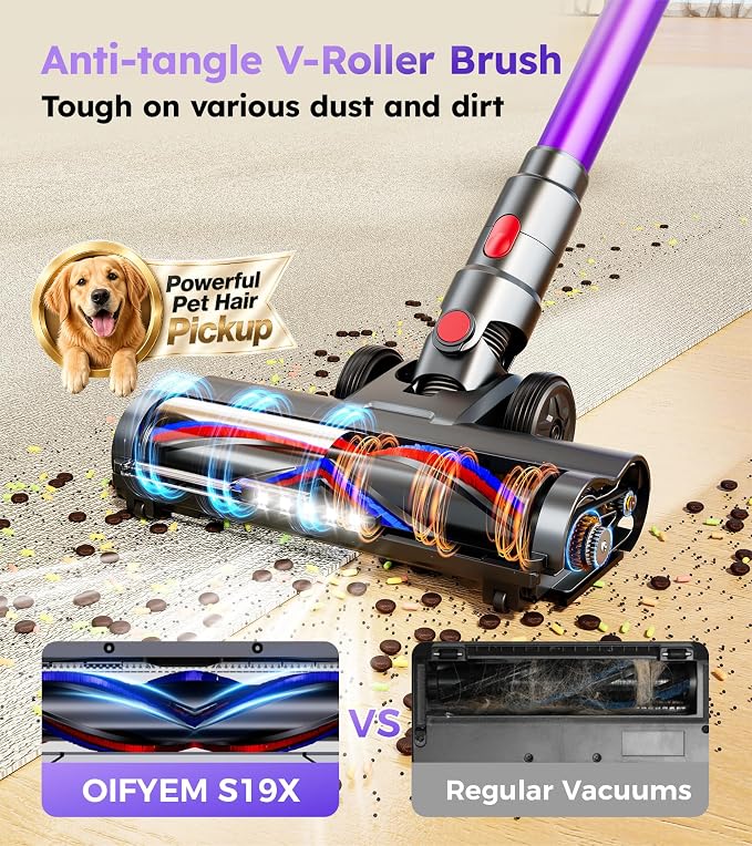 Cordless Vacuum Cleaner,Upgraded 550W 45KPA 60Mins Vacuum Cleaners for Home,Self-Standing Stick Vacuum with LED Display, Anti-Tangle,8 in 1 Lightweight Vacuum Cordless for Pet Hair Carpet Hard Floors