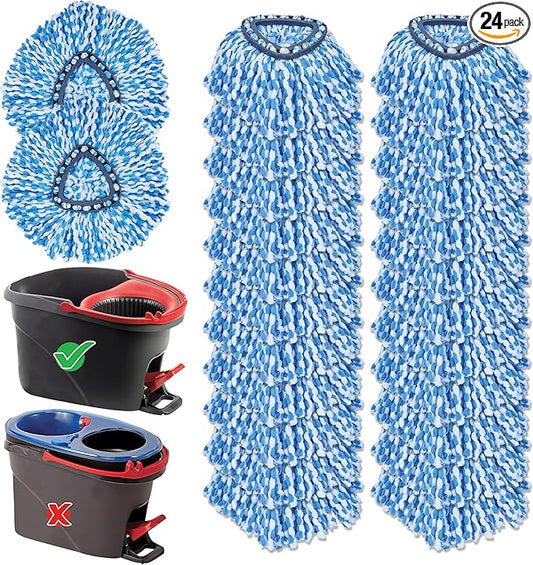 KLEEN HANDLER Microfiber Spin Mop Replacement Head Refills Compatible with O-Cedar EasyWring 1 Tank System, Blue, L (24-Pack)