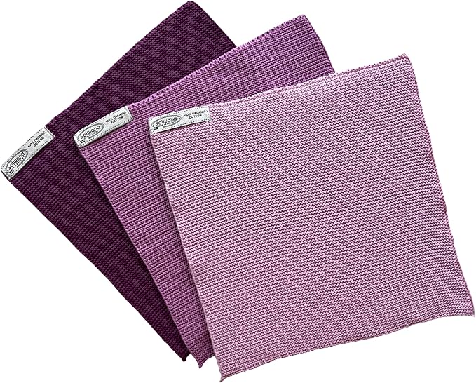 Solwang 3-Piece Danish Cotton Dishcloths in 100% Certified Organic Cotton Made in India (Plum Organic Combi)