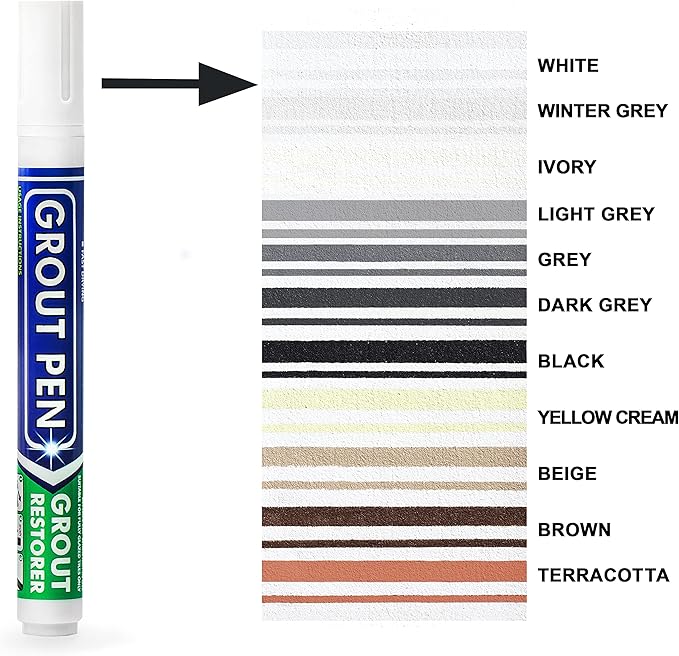 Grout Pen Tile Paint Marker: White 1 Pack and 2 Pack with Extra Tips (Narrow, 5mm) - Waterproof Grout Colorant and Sealer Pen to Renew, Repair, and Refresh Tile Grout - Cleaner Floor Pens