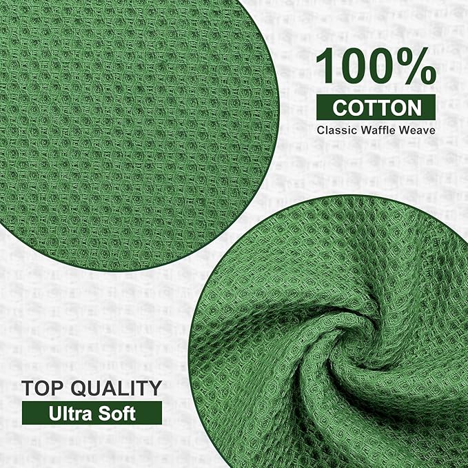 Homaxy 100% Cotton Dish Cloths, 6 Pack - 12 x 12 Inches, Waffle Weave Super Soft and Absorbent Dish Towels Quick Drying Dishcloths, Grass Green