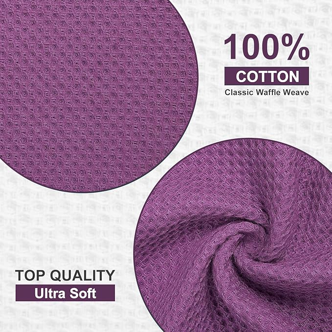 Homaxy 100% Cotton Dish Cloths, 8 Pack - 12 x 12 Inches, Waffle Weave Super Soft and Absorbent Dish Towels Quick Drying Dishcloths, Purple
