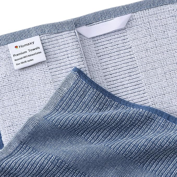 Homaxy Premium Kitchen Towels(18”x 28”, 3 Pack), Large Cotton Kitchen Hand Towels, Flat and Terry Dish Towels, 380 GSM Highly Absorbent Tea Towels Set with Hanging Loop, Navy Blue