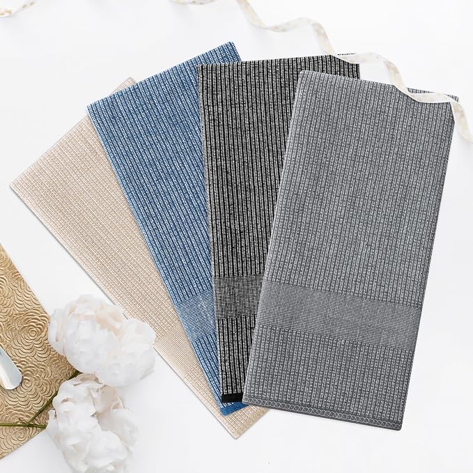 Homaxy Premium Kitchen Towels(18”x 28”, 3 Pack), Large Cotton Kitchen Hand Towels, Flat and Terry Dish Towels, 380 GSM Highly Absorbent Tea Towel Set with Hanging Loop, Navy Blue/Grey/Black