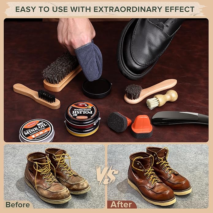 Black Shoe Polish Kit Brown Neutral White Mink Oil Leather Boot Shoe Shine Kit Conditioner Care Cream Clearner Set