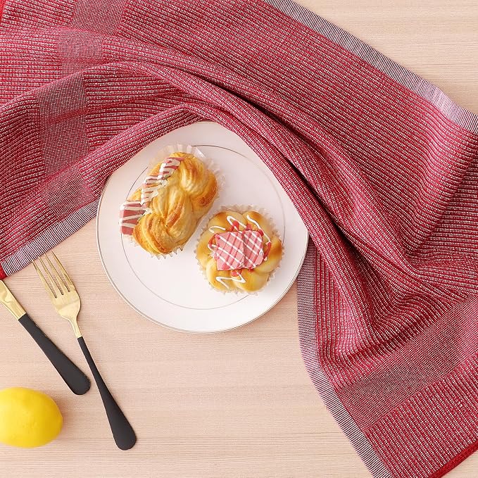 Homaxy Premium Kitchen Towels(18”x 28”, 6 Pack), Large Cotton Kitchen Hand Towels, Flat and Terry Dish Towels, 380 GSM Highly Absorbent Tea Towel Set with Hanging Loop, Red/Grey/Khaki