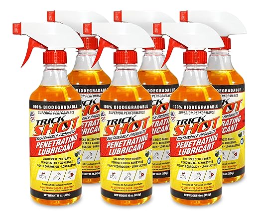 Trick Shot - 3-in-1 Penetrating Lubricant Oil - Biobased Food Grade Industrial Oil for Parts, Rust & Corrosion Remover, Anti-Seize Lubricant Protects Metal Surfaces, Degreases & Cleans - 16 oz, 6-Pk