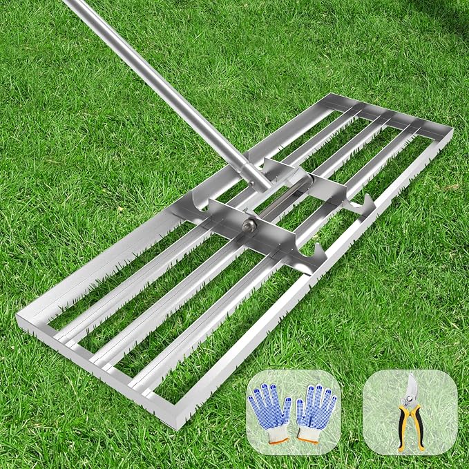 Lawn Leveling Rake 45"x10" Lawn Leveler Ground Full Stainless Steel Leveling Landscape Rake Topdressing Spreader Levelawn Tool for Backyard, Garden, Golf Couse, Farm, Pasture