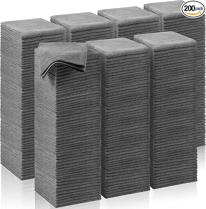 Oudain 200 Pcs Microfiber Cleaning Cloth 16x16 Inch Microfiber Towels for Car Ultra Absorbent Cleaning Rags Reusable Lint Free Streak Free Detailing Towel for Car Washing Drying Dusting (Gray)