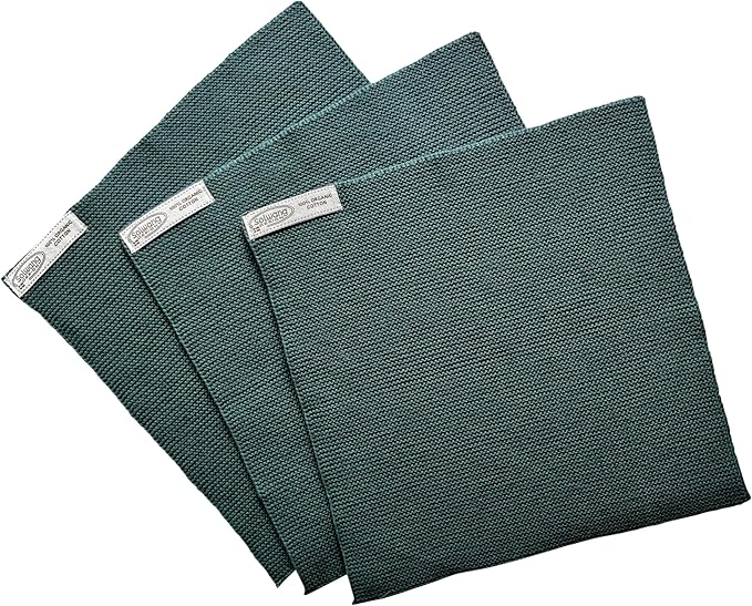 Solwang 3-Piece Danish Cotton Dishcloths in 100% Certified Organic Cotton Made in India (Dark Petrol Organic Trio)