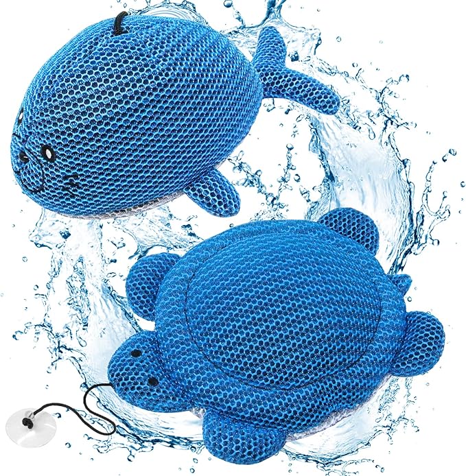 Hot Tub Scum Absorber Sponges Keep Water Clean & Clear- Reusable Oil Absorbing Spa Cleaner with 3D Honeycomb Design, Hot Tub Accessories 2-Pack Turtle & Seal