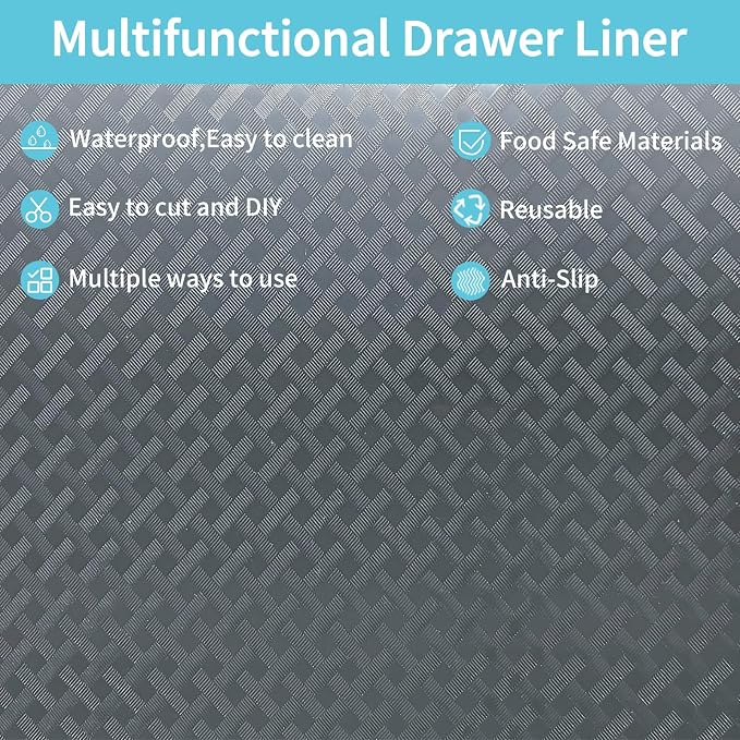 Bloss Shelf Liner, Refrigerator Liners Mats, Easy to Clean Fridge Liners, Refrigerator Liner for Glass Shelves Washable, Drawer Liner for Kitchen Cabinets(Grey Grid,12" x 78")