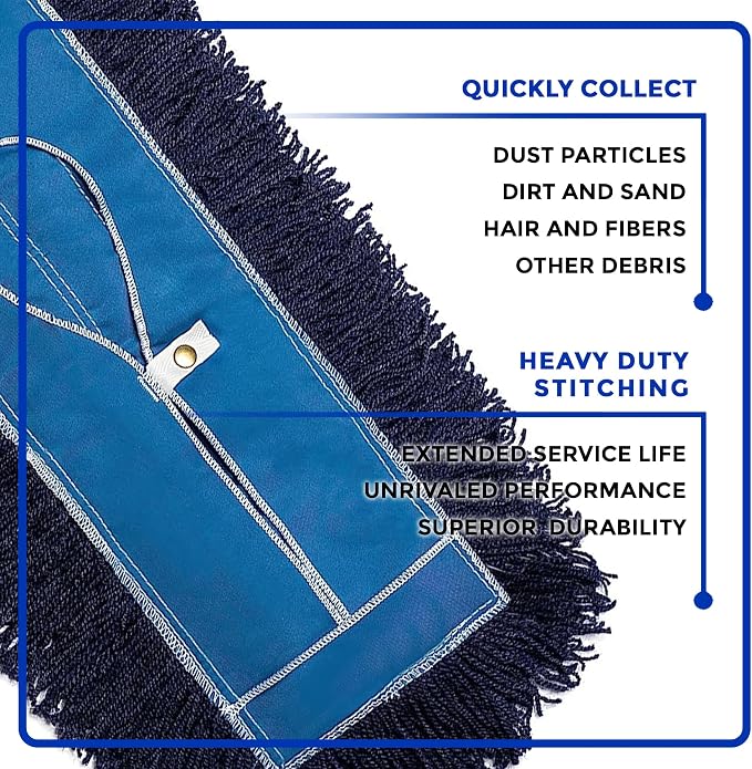 Nine Forty 18" Premium Nylon Dust Mop- Heavy Duty Mop Head for Industrial, Commercial, and Residential Cleaning - Dry Floor Duster for Hardwood Surfaces and Commercial Applications - Blue