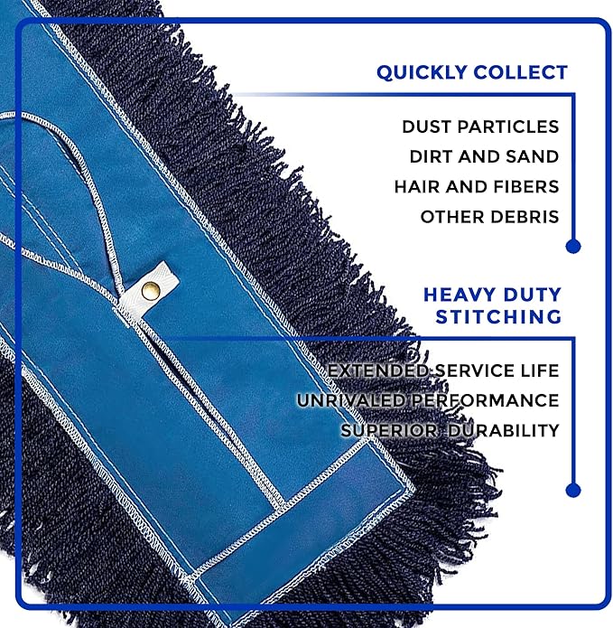 Nine Forty 60" Premium Nylon Dust Mop with Wood Handle - Heavy Duty Mop Head for Industrial, Commercial, and Residential Cleaning - Dry Floor Duster for Hardwood Surfaces and Commercial - Blue