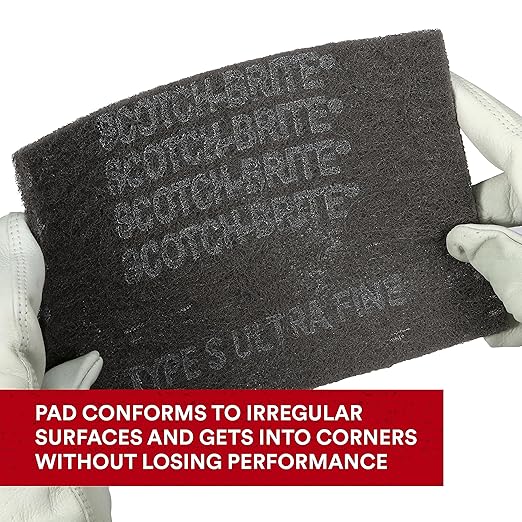 3M Scotch-Brite Ultra Fine Grade 7448 Hand Pad, Pack of 20, 6 in x 9 in Hand Pads, Nonwoven Silicon Carbide, Surface Preparation, Scuffing, and Cleaning, Gray