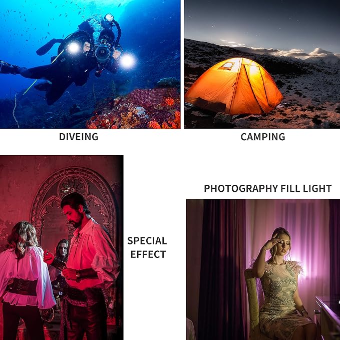Suptig Video Lighting Dive Light Underwater Lights 72 Led Lights Compatible for Gopro Canon Nikon Pentax Panasonic Sony Samsung SLR Cameras 5 Kinds of Illuminating Colors Waterproof 147ft(45m) Black