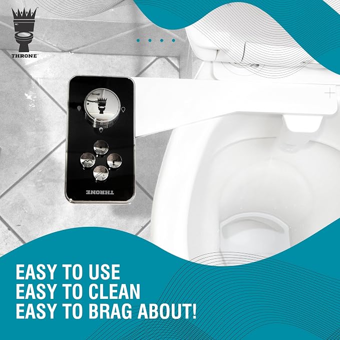 Throne Bidet Attachment - USA Patented - Non-Electric Self Cleaning Water Sprayer Toilet Bidet Seat Attachment, Double Nozzle (Frontal & Rear Wash), Easy Install (Black)