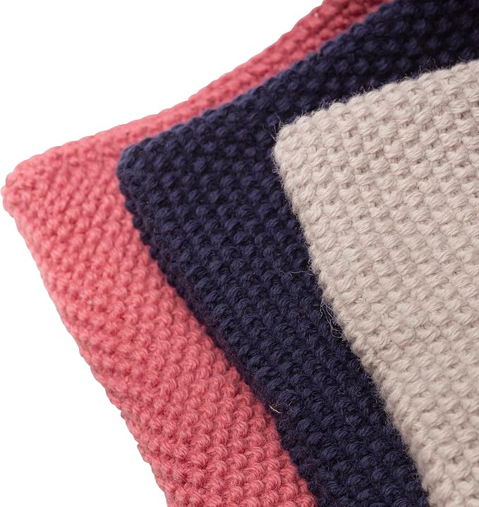 Redecker Knitted Dish Cloth, Set of 3, Machine Washable, Blue/Rose/Grey