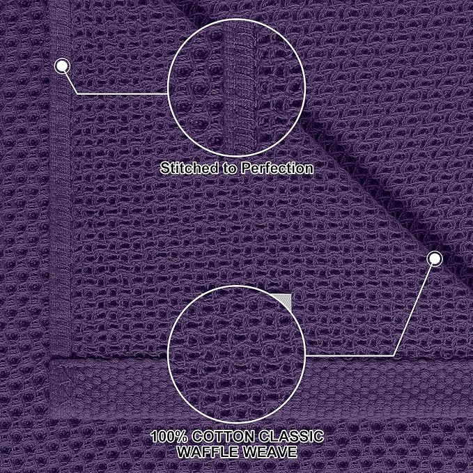 Homaxy 100% Cotton Kitchen Towels and Dishcloths Set, 12 x 12 Inches and 13 x 28 Inches, Set of 12 Bulk Kitchen Towels Set, Ultra Soft Absorbent Dish Cloths for Washing Dishes, Eggplant