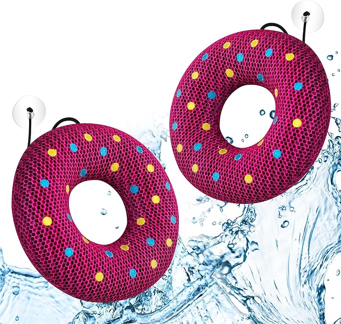 Ray Hot Tub Scum Absorber - Reusable Stingray Floating Spa Sponge & Oil Remover with Optional Tether - Washable Devilfish Oil Absorbing Sponge for Jacuzzi, Pool, and Bath (Donut 2 Pack)