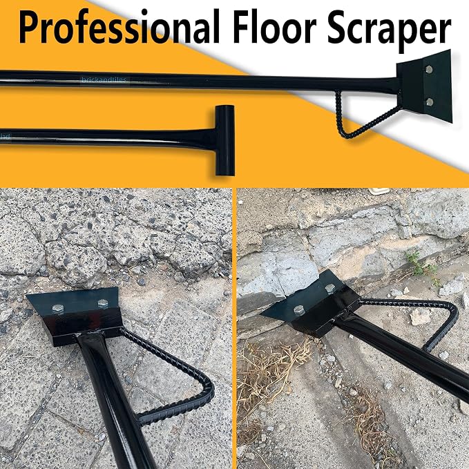 Black Color Heavy Duty Spring Steel Concrete Floor Scraper with 50" Long Length T-handle and Foot kick-Replaceable Steel Blade. (floor scraper)