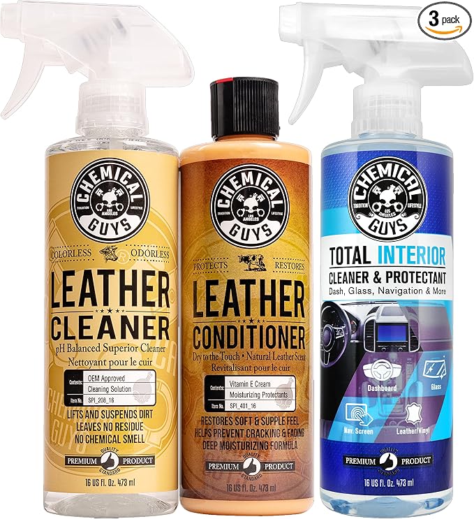 Chemical Guys SPI_109_16TI Leather Cleaner and Conditioner Complete Leather Care Kit (16 fl oz) + SPI22016 Total Interior Cleaner & Protectant, (16 fl oz) 3 Items