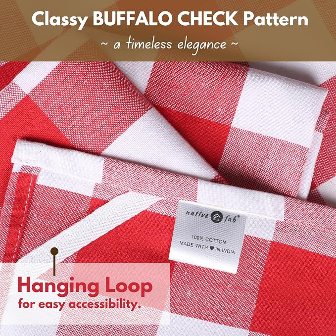 Native Fab 4-Pack Kitchen Towel with Hanging Loop 16x26 inches, Cotton Buffalo Check Kitchen Towels for Cleaning Drying, Washcloths Soft & Absorbent Cloth Rags, Bar Towel, Dish Cloth, Red
