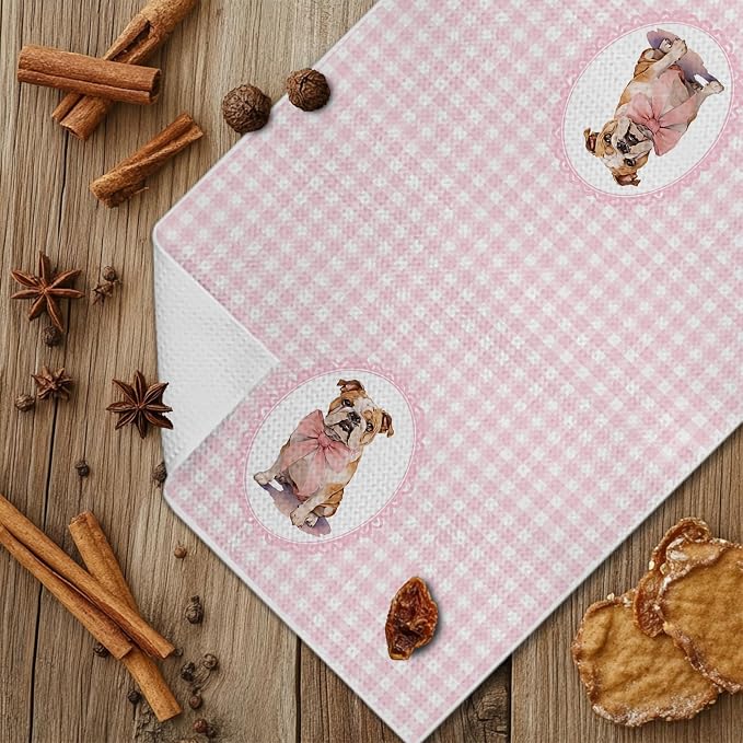 Coquette Pink Bow French Bulldog Dog Kitchen Hand Towels for Bathroom, French Bulldog Gifts for Women, Coquette Pink Goldendoodle Dog Girly Bathroom Kitchen Decor, 16x24 Inches