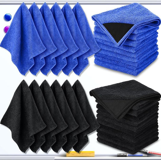 Tudomro 30 Pcs Magnetic Microfiber Cleaning Cloth Dry Erasers Bulk for Most Whiteboards Dry Erase Cloth Cleaner Reusable, Home, Office, 10'' x 10''(Black, Blue)