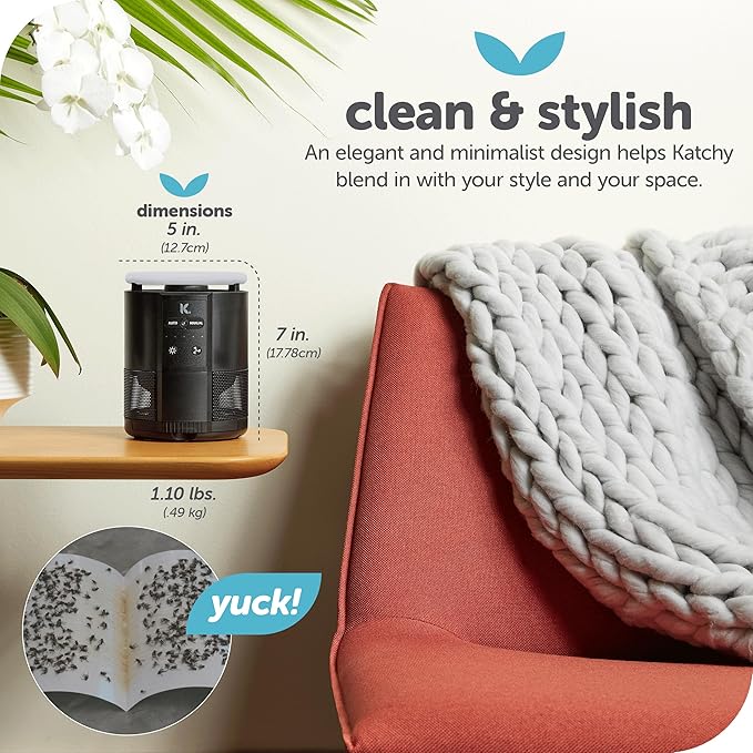 Katchy Duo – Indoor Fly Trap with Scent Pod – Day & Night Effective – Mosquito, Fruit Fly, Gnat & Small Moth Killer – Non-Zapper Trap with UV Bug Light & Fan Suction (White)