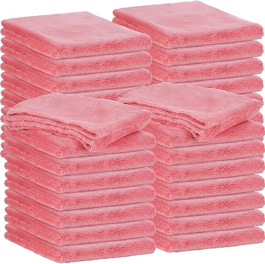 Shimeyao 30 Pcs 16 x 16 Inch Edgeless Microfiber Plush Towels for Cars Detailing Drying Wash Polishing Absorbent Cleaning Cloths, 500 GSM(Vivid Red)