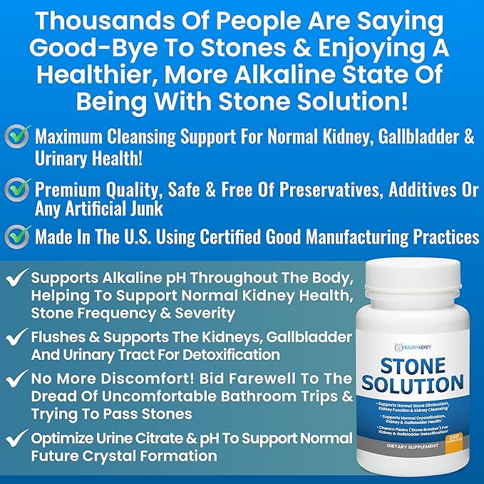 Stone Solution Capsules- Natural Dissolver, Kidney Stone Support & Kidney Cleanser Chanca Piedra Stone Breaker Gallbladder Cleanse, Flush & Stop Recurrence, Stone Relief 60 Servings