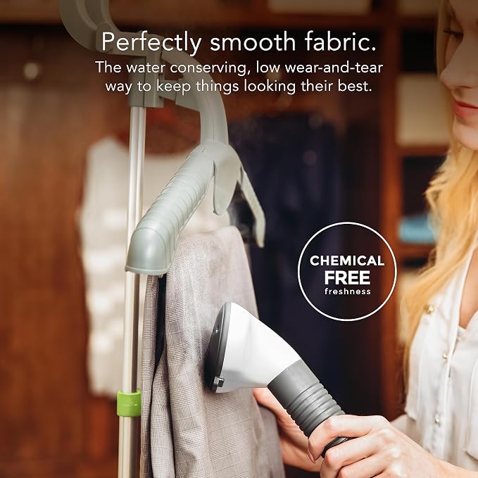 Steamfast SF-520 Full Size Fabric Steamer with Insulated Hose, Clothes Hanger, and Fabric Brush, Quick Heat-Up Time, 70-Ounce Water Tank, Chemical-Free Steam, Integrated Cord Wrap, White
