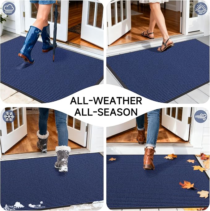 100pointONE Front Door Mat, Heavy Duty Indoor Outdoor Doormat, 72" x 36" Low Profile Outdoor Mats for Home Entrance, Stain and Fade Resistant Shoe Scraper Mat, Ideal for High Traffic Area, Blue