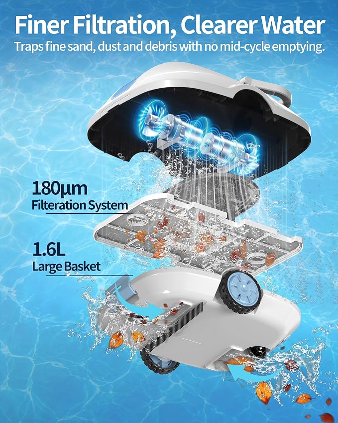 (2026 Upgrade) Robotic Pool Cleaner -Up to 250-Min Cordless Automatic Pool Vacuum Robot for Above Ground & Inground Pools -Powerful Suction Self-Parking for Swimming Pool up to2200 Sq. Ft -White