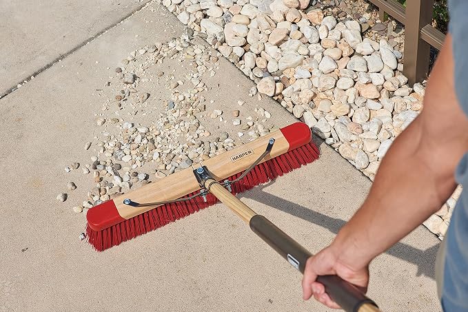 Harper 24 Inch Premium Indoor/Outdoor Wet/Dry, Dirt, Soil, Mulch All-Purpose Push Broom with Semi-Stiff Bristles, Grass and Oil, Wood Handle
