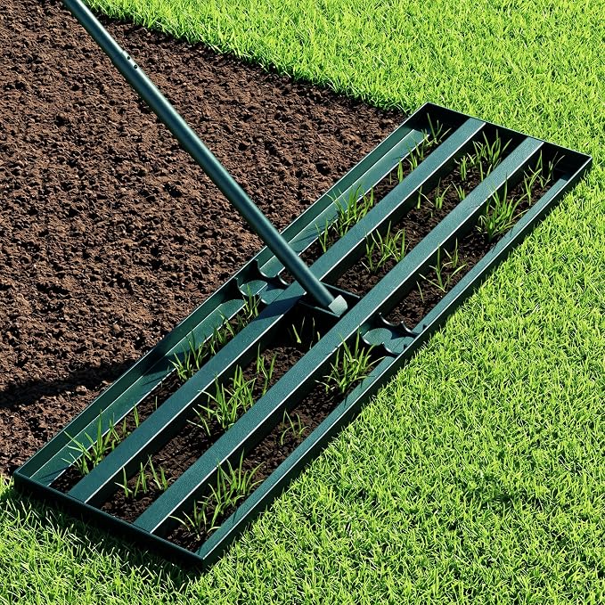 Stainless Steel Lawn Leveling Rake with 70" Adjustable Long Handle – 30"×10" Lawn Leveler for Yard & Garden Soil Leveling, Heavy Duty Top Dressing Rake for Lawn Repair, Landscaping & Grass Care
