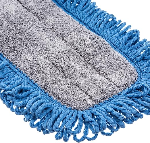 FLO-PAC Dry Mop Mop Pad, Looped Fringe with Microfiber Center for Floor and Wall Cleaning, 18 Inches, Blue
