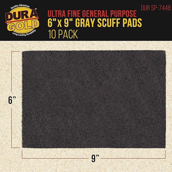 Dura-Gold Premium 6" x 9" Maroon General Purpose Scuff Pads, Box of 10 & 6" x 9" Grey General Purpose Scuff Pads, Box of 10