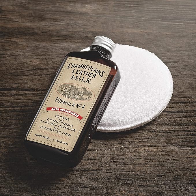Leather Milk Auto Leather Conditioner and Cleaner with UV Protection - Auto Refreshener No. 4 - All Natural, Non-Toxic Auto Leather Interior Care. Made in USA. 2 Sizes. Applicator Pad Included.