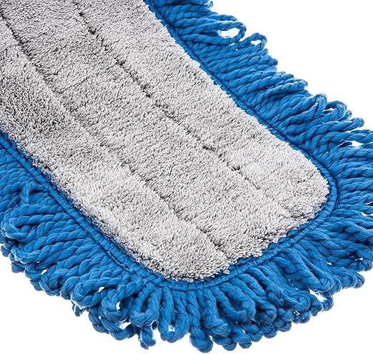 FLO-PAC Dry Mop Mop Pad, Looped Fringe with Microfiber Center for Floor and Wall Cleaning, 24 Inches, Blue, (Pack of 12)