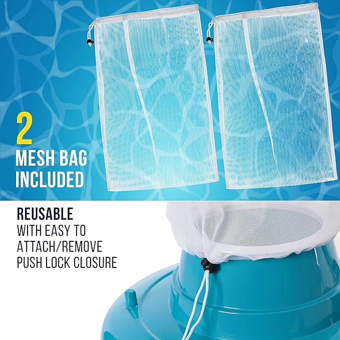 U.S. Pool Supply Professional Swimming Pool Leaf Terminator Vacuum - 15" Pool Cleaner Body, 8 Pressure Jets, 4 Rotating Wheels, 3 Perimeter Brushes, 2 Debris Bags - Below or Above-Ground Sucker Eater