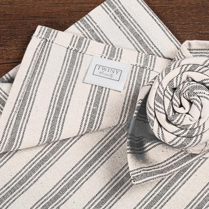 TWINY threads Set of 4 Farmhouse Stripe Kitchen Towels (18x26 Inches) Premium Tea Towels with Hanging Loop, Highly Absorbent 100% Cotton Bulk Kitchen Hand Towels for Drying Cleaning - Black