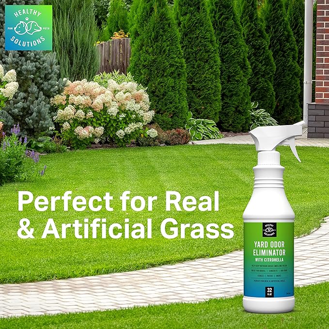 Yard Odor Eliminator for Dogs Plus Citronella - Outdoor Yard Deodorizer for Dog Urine & Poop - 64 fl oz Refill Eliminates Smell from Lawn and Yard - Use on Grass, Patios, Gravel, Concrete & More