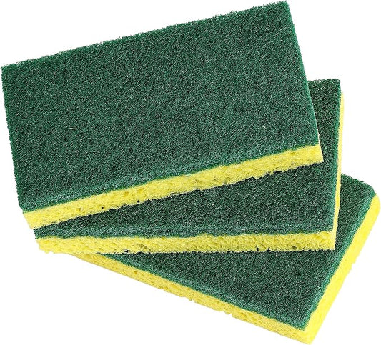 Scrubee Heavy Duty Scrub Sponge with Scouring Pad, Kitchen Dishwashing, Sink, Pot and Frying Pan Cellulose Scrubber Sponge Non Scratch. by Superio… (4.5" 3 Pack)