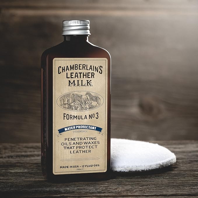 Leather Milk Leather Water Repellent and Protector - Water Protectant No. 3 - All Natural, Non-Toxic Water Proofer and Liquid Sealant. Made in the USA. 2 Sizes. Includes Premium Applicator Pad!