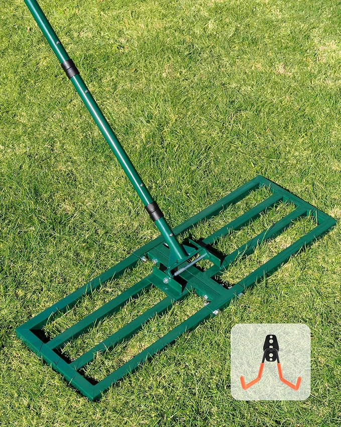Lawn Leveling Rake 30"x10", Yard Leveling Rake with Wall-Mount Hook, Heavy-Duty Ground Leveler for Soil, Sand, Topsoil, Compost & Fertilizer