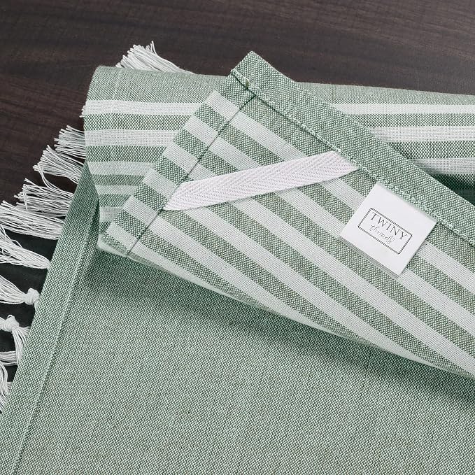 TWINY threads Set of 6 100% Cotton Turkish Kitchen Towels with Hanging Loop & Tassels (18" X 28") | Ultra Washcloth with Fringes | Reusable Hand Towels - Olive Green