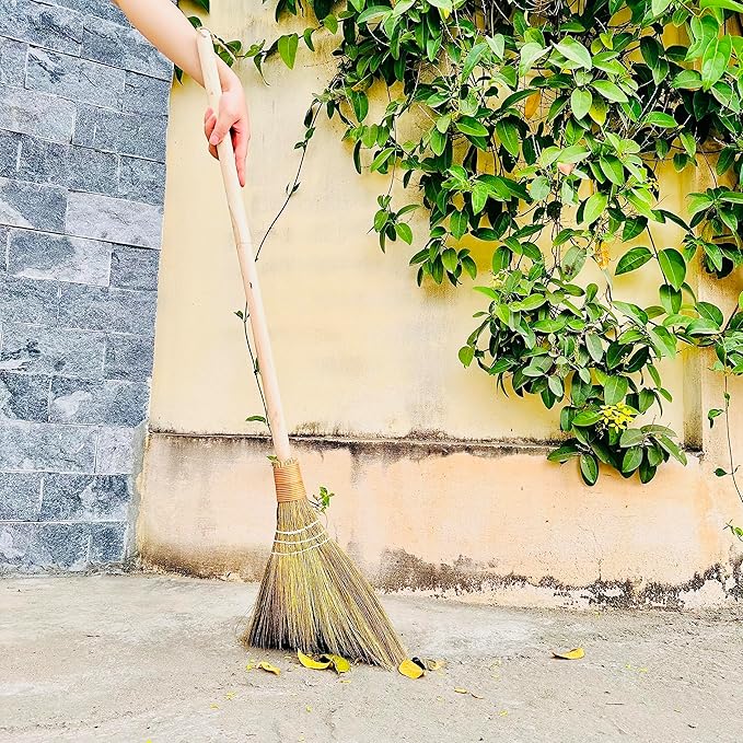 Handmade Whisk Sweeping Broom - Vietnamese Straw Soft Broom for Indoor or Outdoor Sweeping - Broom Decorative 9.45" Width, 39.37" Length
