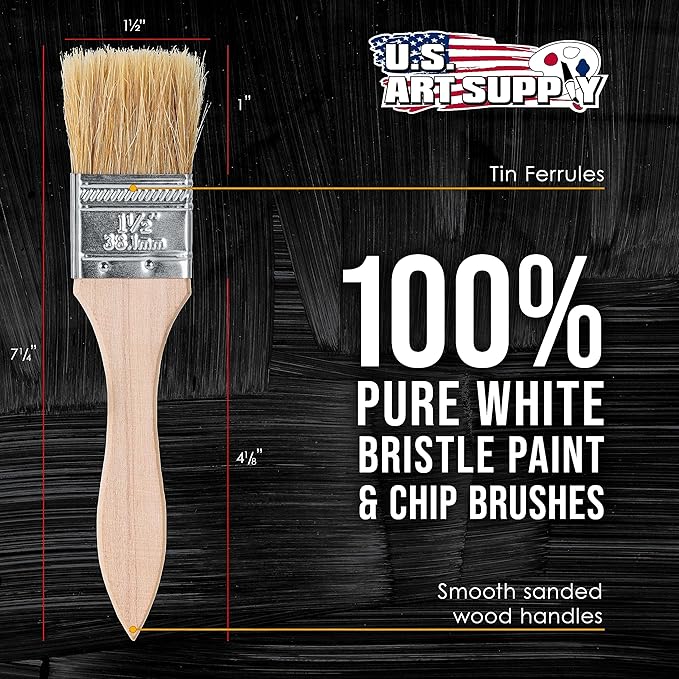 U.S. Art Supply 24 Pack of 1-1/2 inch Paint and Chip Paint Brushes for Paint, Stains, Varnishes, Glues, and Gesso